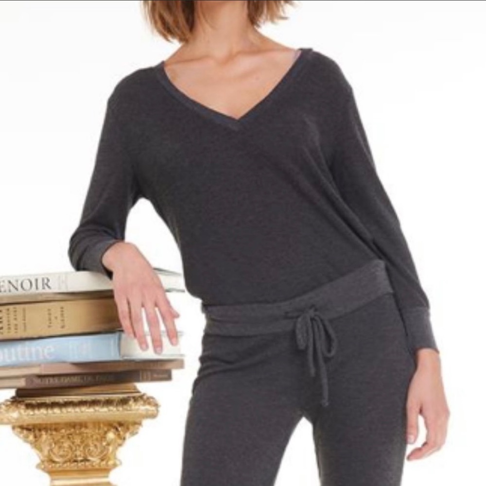 🔥WILDFOX🔥Leroy V-Neck Thermal Knit Top Charcoal Gray Small NWT - Picture 2 of 8